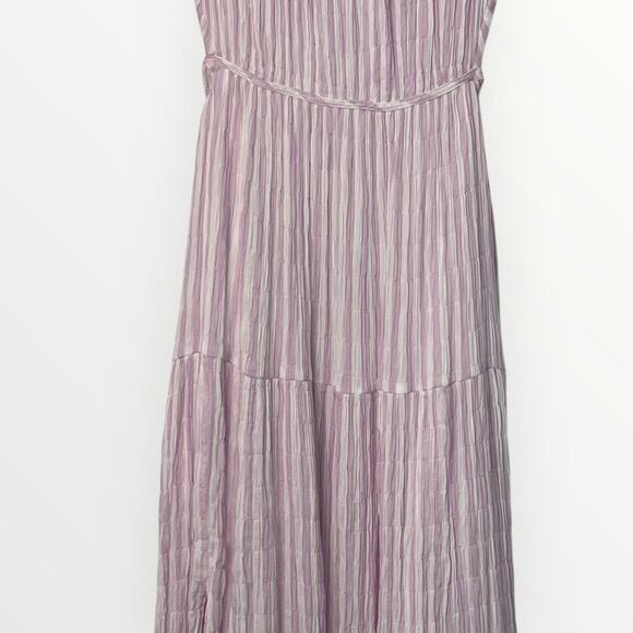 Cinq A Sept Lyle Midi Dress Cutout Striped Smocked Pale Iris Purple Size 8 Glam - Picture 10 of 16